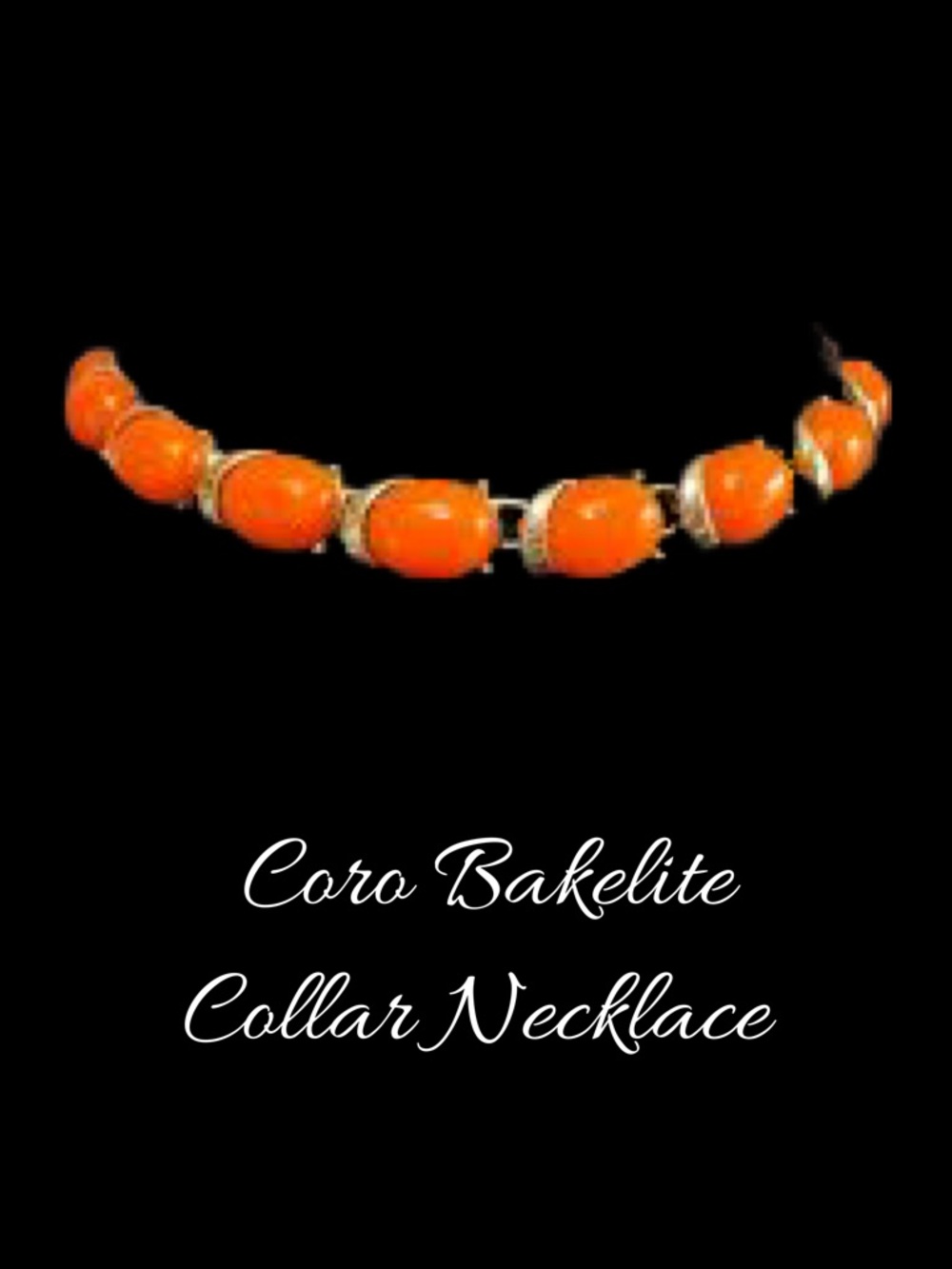 38 Coro Orange Cabochon Silver-Tone Necklace